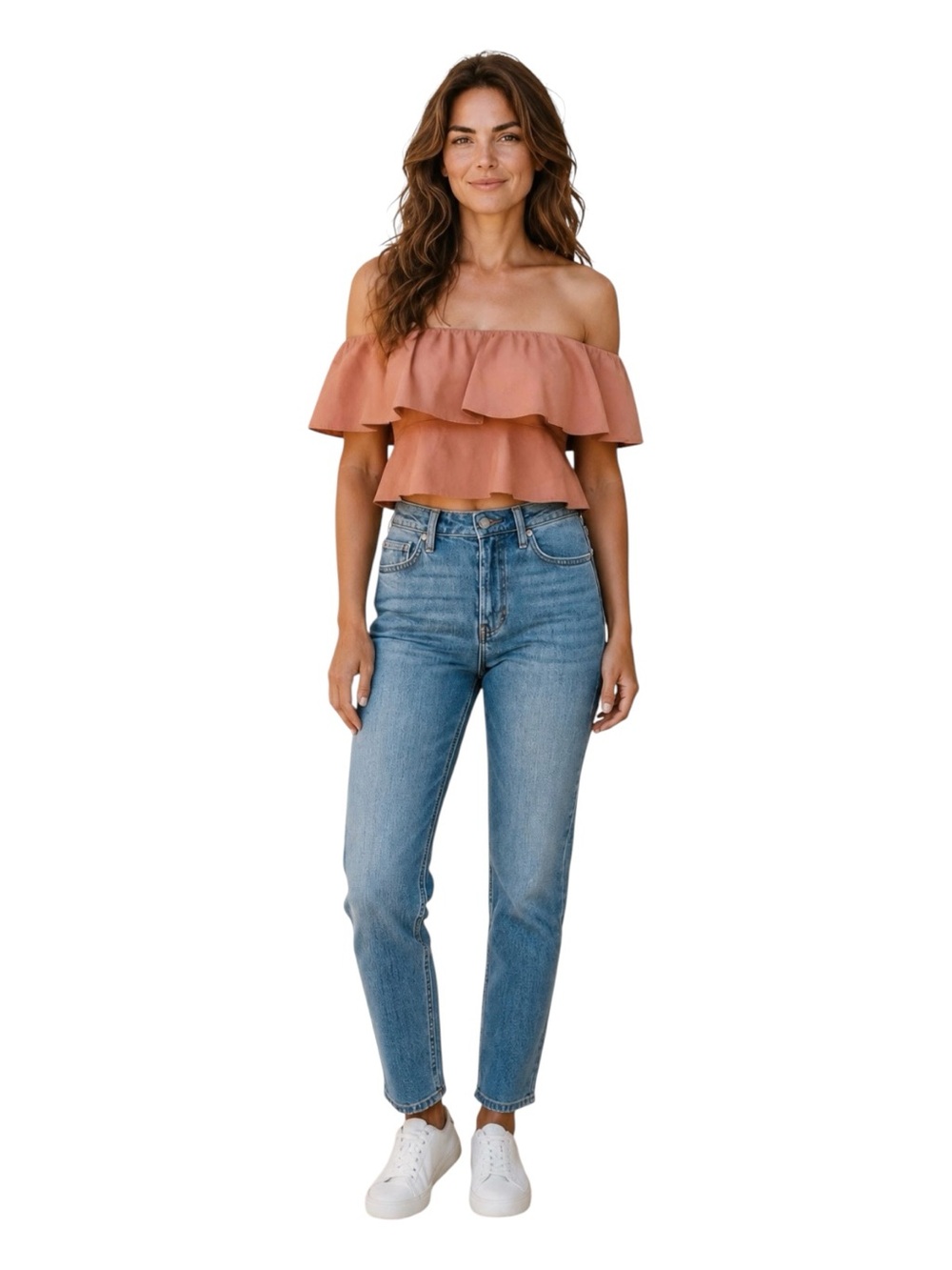 Rebecca Taylor Off-Shoulder Strapless Ruffle Casual Crop Top Nude Size 2 New